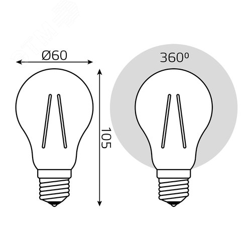 Лампа светодиодная филаментная LED 7 Вт 560 лм 4100К А60 груша нейтральный E27 AC 220В прозрачная колба Elementary