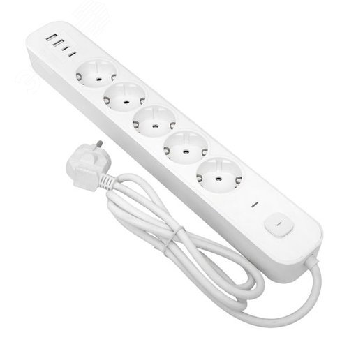Удлинитель LUX 5 гнезд 2USB 2,4А+2type-C 3 метра 1,5мм2