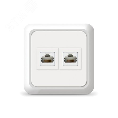 Розетка компьютерная двухместная Олимп,наружная, 1А, RJ45, белая (еврослот)