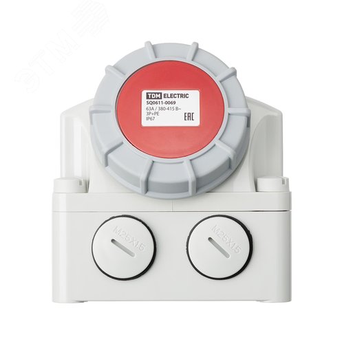 Розетка настенная с выключателем и блокировкой IP67 63А 3Р+РЕ 380В TDM
