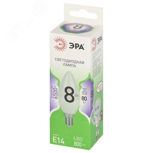 Лампа светодиодная LED 8 Вт 800Лм 6500К свеча холодный E14 220-240В LED B35-8W-865-E14 Green Line