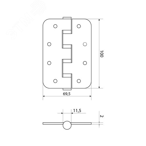 Петля дверная СТАНДАРТ 100х70х2,5 4BB (R14) BL матовый черный