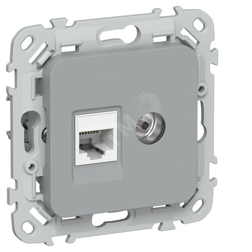 FLITE Розетка 2-местная RJ45/TV категория 5Е UTP РКТВ5е-2-0-ФлС серый