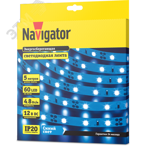 Лента светодиодная 4.8Вт/м 12В синий IP20 60LED/м NLS-3528 5м