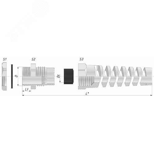 Кабельный ввод ВКС-ПР-M12-6.5-L8 черный IP68 ГОФРОМАТИК