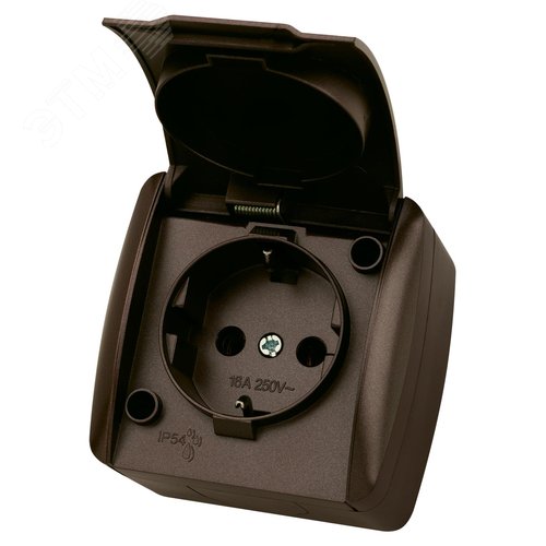 Розетка 2П+3 открытой установки IP54 16А с крышкoйшоколад Селигер TDM SQ1818-0213 TDM ELECTRIC