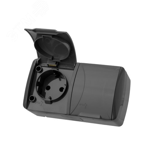 Розетка двойная 2П+3 открытой установки IP54 16А с крышкой серая Селигер TDM