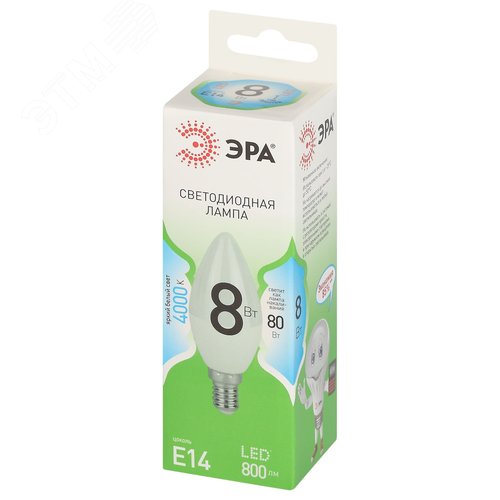 Лампа светодиодная LED 8 Вт 800Лм 4000К свеча нейтральный E14 220-240В LED B35-8W-840-E14 Green Line