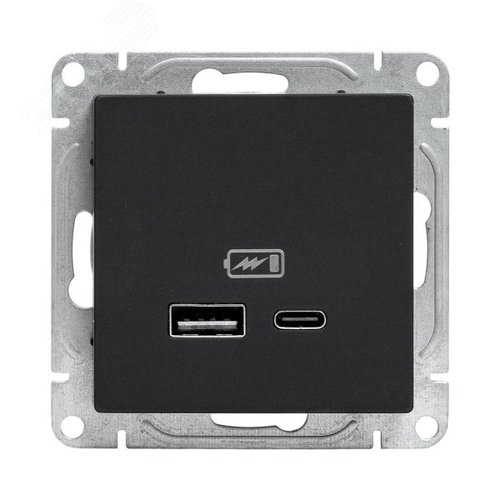 Механизм розетки USB-A+С, чёрный Эпика EKF