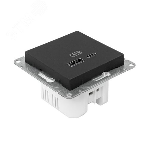 Механизм розетки USB-A+С, чёрный Эпика EKF