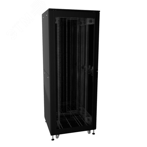 Шкаф напольный разобранный 19'' IT-CQE-N 42U 600x1000 мм, крыша с вырубкой, дверь стекло и двойная сплошная металл, двойные боковые панели, черный RAL9005