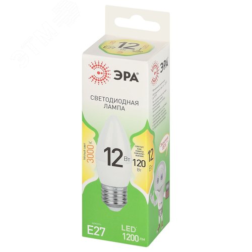 Лампа светодиодная LED 12 Вт 1200Лм 3000К свеча теплый E27 220-240В LED B35-12W-830-E27 Green Line