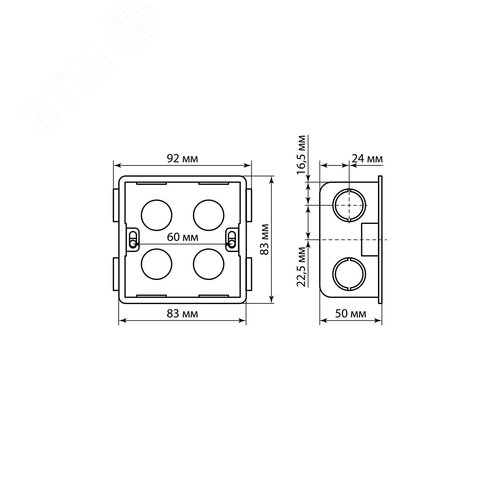 Установочная коробка СП 86х86х50, IP20, инд. штрихкод, TDM.