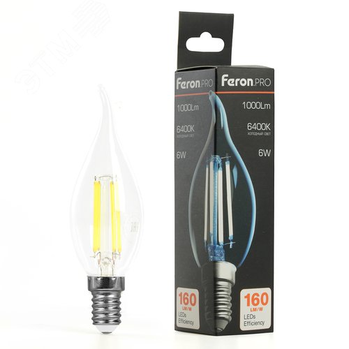 Лампа светодиодная LED 6вт Е14 дневной свеча на ветру FILAMENT .PRO