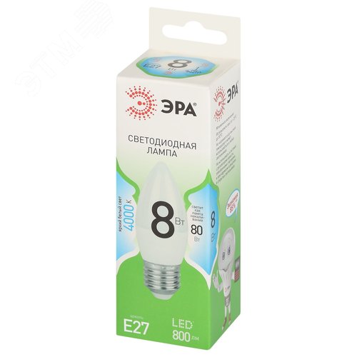 Лампа светодиодная LED 8 Вт 800Лм 4000К свеча нейтральный E27 220-240В LED B35-8W-840-E27 Green Line