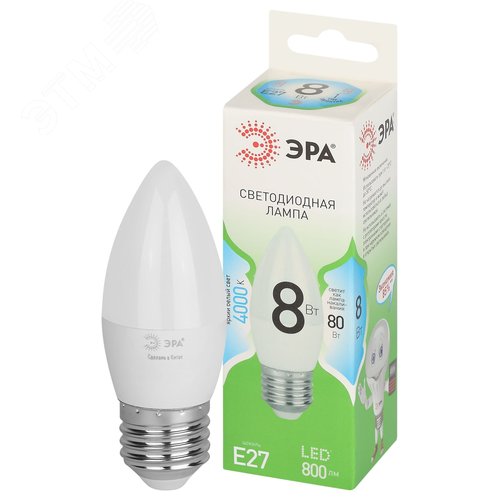 Лампа светодиодная LED 8 Вт 800Лм 4000К свеча нейтральный E27 220-240В LED B35-8W-840-E27 Green Line
