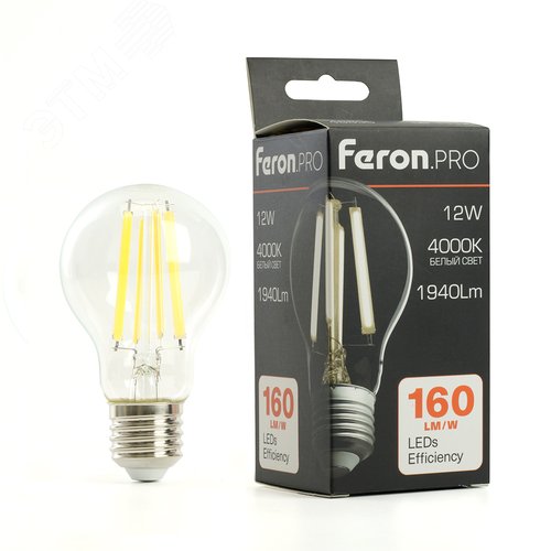 Лампа светодиодная LED 12вт Е27 белый FILAMENT .PRO
