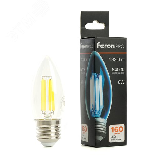 Лампа светодиодная LED 8вт Е27 дневной свеча FILAMENT .PRO