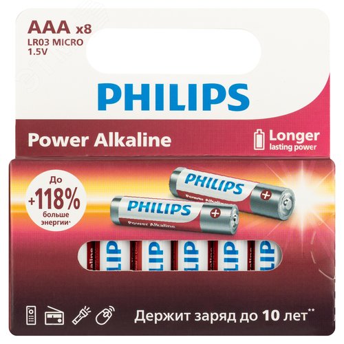 Элемент питания алкалиновый LR03P8W/51 ААА 1,5v 8 шт. LR03-8BL Power