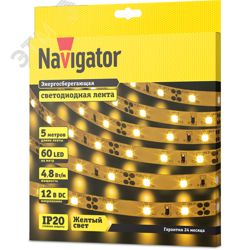 Лента светодиодная 4.8Вт/м 12В желтый IP20 60LED/м NLS-3528 5м