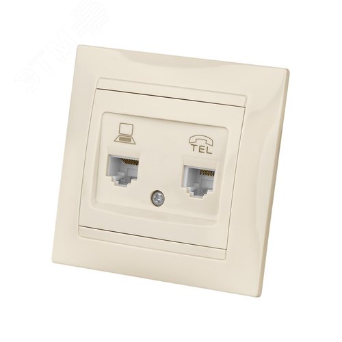 Розетка телефонная RJ11 + компьютерная RJ45 сл. кость Лама