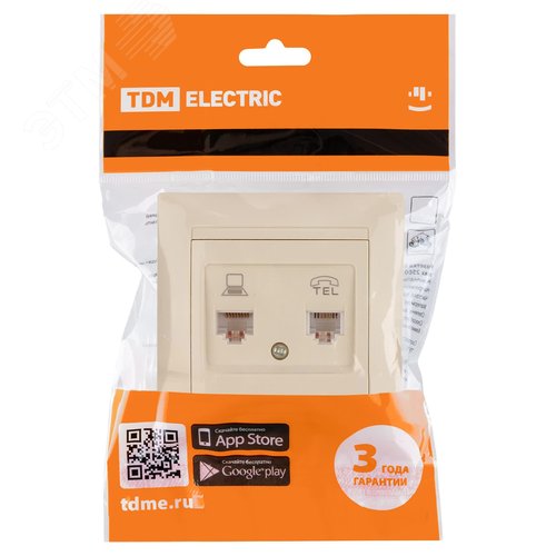 Розетка телефонная RJ11 + компьютерная RJ45 сл. кость Лама