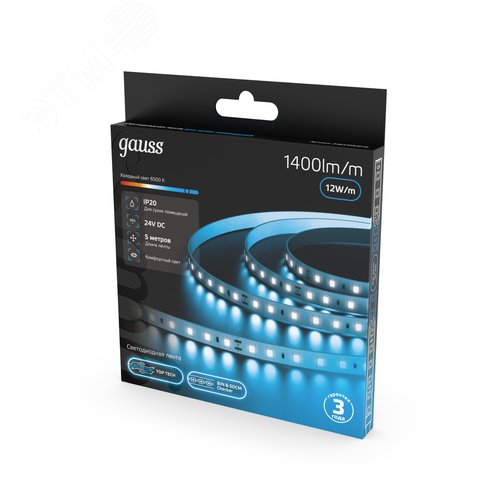 Лента светодиодная 12 Вт/м DC 24В 6500К IP20 120LED SMD2835 1400 лм/м Black Gauss