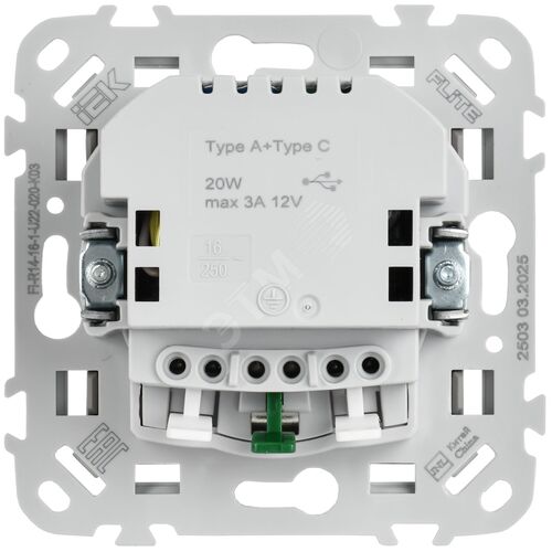 FLITE Розетка 1-местная с заземлением с защитными шторками 16А с USB A+C 20Вт безвинтовое крепление РСЮшс11-1-ФлС серый