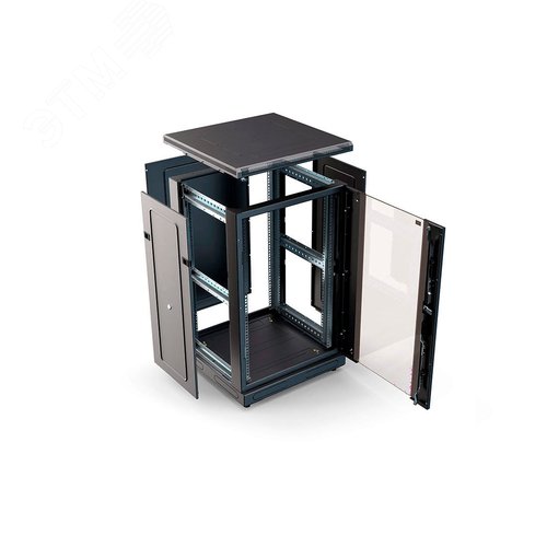 Шкаф телекоммуникационный напольный 18U 600x600 ШТ-НП-М-18U-600-600-С-Ч, передняя дверь стекло, черный