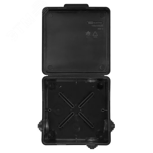 Распаячная коробка ОП 100х100х55мм крышка IP54 8вх. черная инд. штрихкод TDM