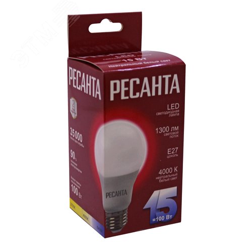 Лампа светодиодная LL-R-A65-15W-230-4K-E27 (груша, 15Вт, нейтр., Е27) Ресанта