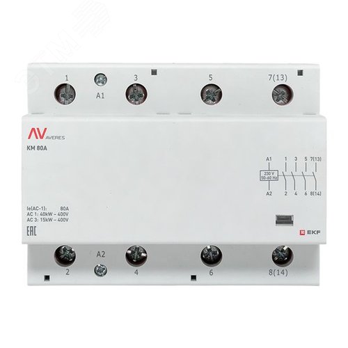 Контактор модульный КМ 80А 4NO 230VAC (6 мод.) AVERES