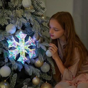 Светильник декоративный Снежинка на батарейках 3AA не в комплекте 100 светодиодов, белый свет, радужный цвет корпуса, ULD-R512 3АА SNOWFLAKE
