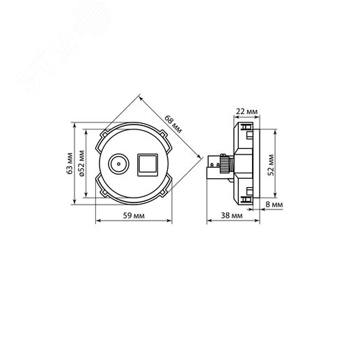 Розетка компьютерная RJ45 + TV розетка оконечная агат Байкал TDM