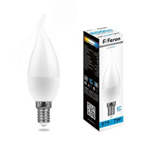 Лампа светодиодная LED 7вт Е14 дневной матовая свеча на ветру