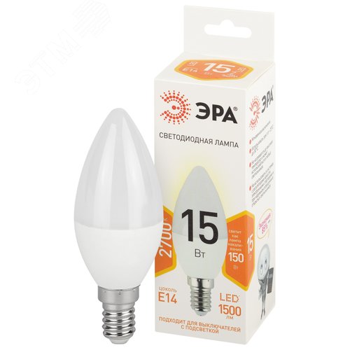 Лампа светодиодная B35-15W-827-E14 15Вт свеча теплый белый свет Е14 STD LED
