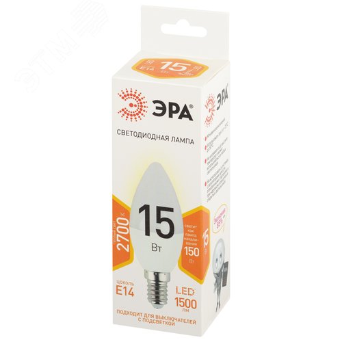 Лампа светодиодная B35-15W-827-E14 15Вт свеча теплый белый свет Е14 STD LED