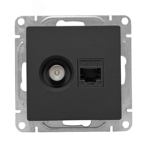 Механизм розетки TV+RJ45 (cat5), чёрный Эпика EKF