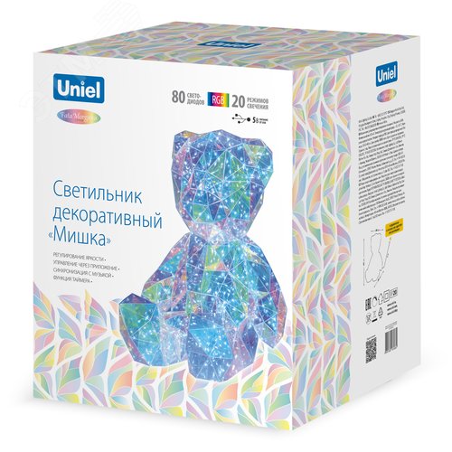 Светильник декоративный Мишка с USB проводом 80 светодиодов RGB свет радужный цвет корпуса ULD-R504 USB/RGB BEAR