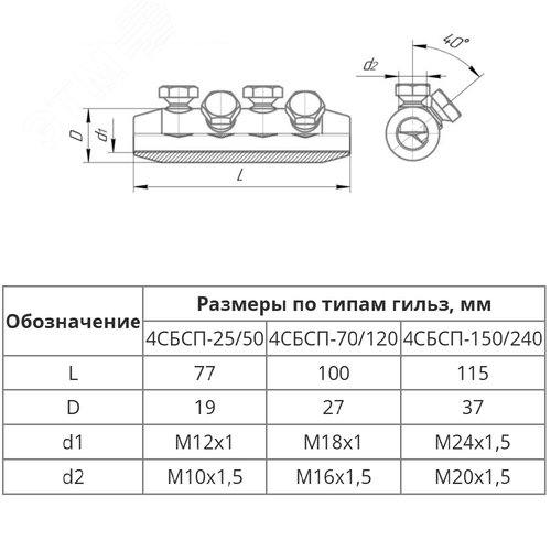 Соединитель болтовой 4СБСП 70-120 (до 20 кВ)
