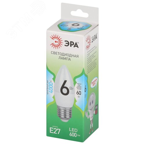 Лампа светодиодная LED 6 Вт 600Лм 4000К свеча нейтральный E27 220-240В LED B35-6W-840-E27 Green Line