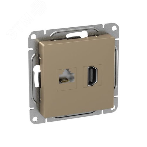 Механизм розетки HDMI+RJ45 (cat5) шампань Эпика EKF