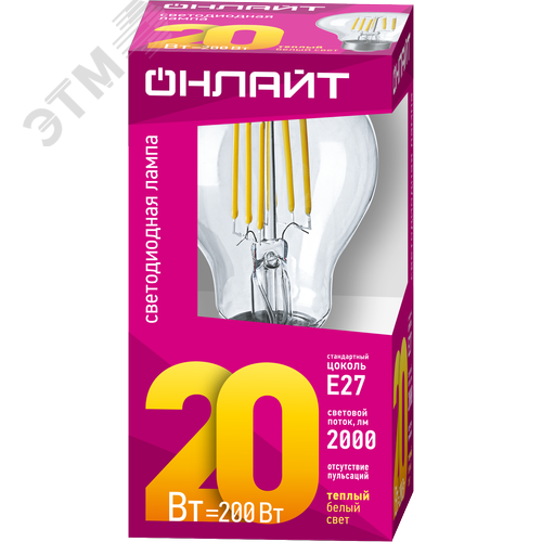 Лампа светодиодная A60 груша 20Вт 230В 2700К E27 OLL-F-A60-20-230-2.7K-E27