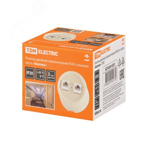 Розетка двойная компьютерная RJ45 сл. кость Болонь TDM