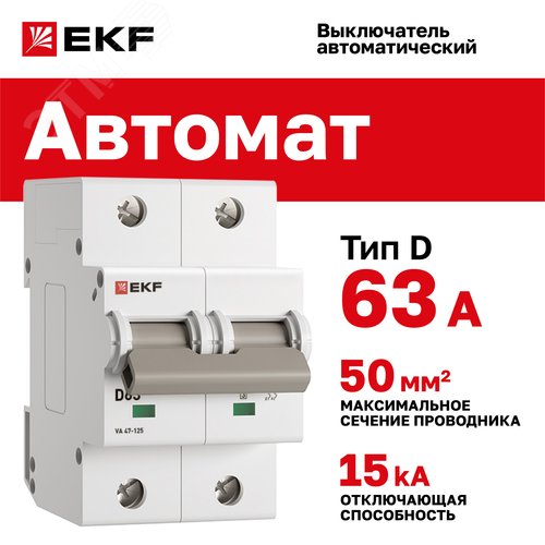 Выключатель автоматический ВА 47-125 2P 63А (D) 15кА PROXIMA