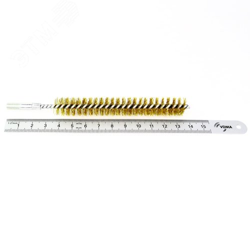 Щетка ерш Д15х100х140, ворс гофр латунь 0,15, посадка М6 резьба, очистка котлов теплообменников дымоходов труб отверстий (код 20-515)