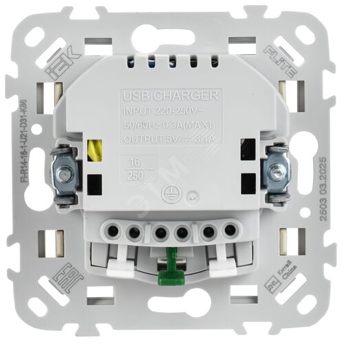 FLITE Розетка 1-местная с заземлением с защитными шторками 16А с USB A+A 3,1А безвинтовое крепление РСЮша11-1-ФлСл сливочный