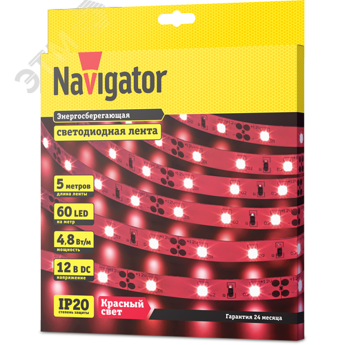 Лента светодиодная 4.8Вт/м 12В красный IP20 60LED/м NLS-3528 5м