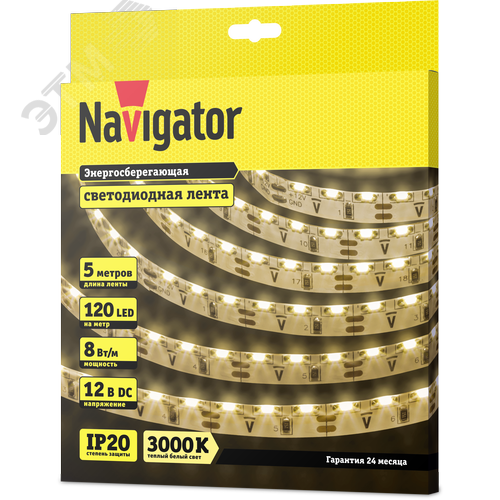 Лента светодиодная 8Вт/м 12В 3000К IP20 120LED/м NLS-335 5м