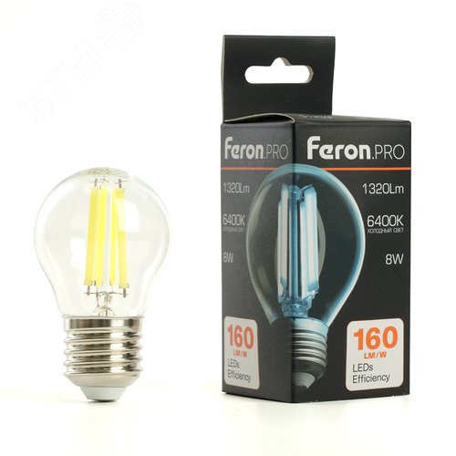 Лампа светодиодная LED 8вт Е27 дневной шар FILAMENT .PRO
